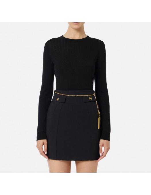 Pulover ELISABETTA FRANCHI,Wool jumper with jacquard micro-logo - MK24S56E2110