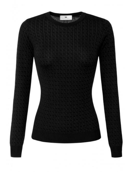 Pulover ELISABETTA FRANCHI,Wool jumper with jacquard micro-logo - MK24S56E2110