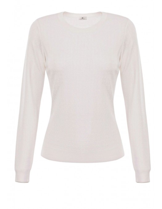 Pulover ELISABETTA FRANCHI,Wool jumper with jacquard micro-logo,White - MK24S56E2360