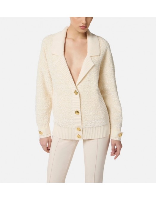 Cardigan ELISABETTA FRANCHI, Bouclé chenille cardigan with jewel buttons - MK44S57E1DZ9 Cardigan ELISABETTA FRANCHI, Bouclé chenille cardigan with jewel buttons - MK44S57E1DZ9