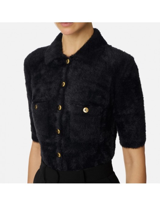 Cardigan ELISABETTA FRANCHI ,Mini cardigan in knit fabric with jewel buttons,black - MK53T57E2110
