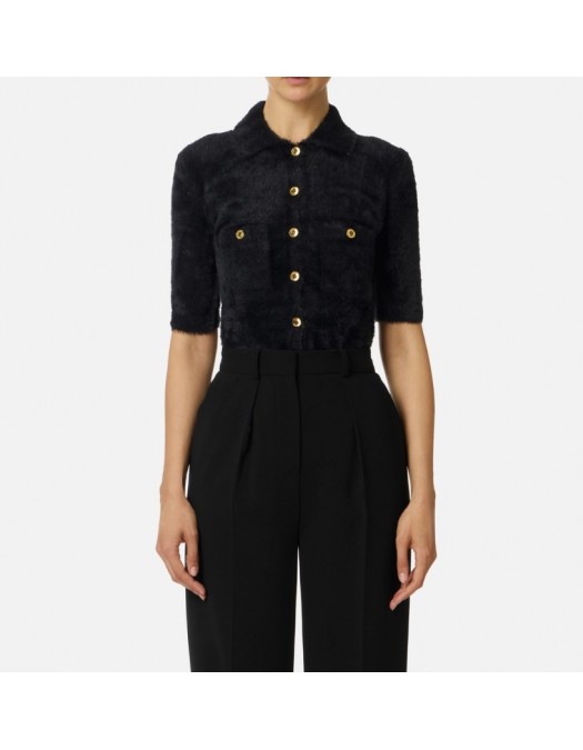 Cardigan ELISABETTA FRANCHI ,Mini cardigan in knit fabric with jewel buttons,black - MK53T57E2110