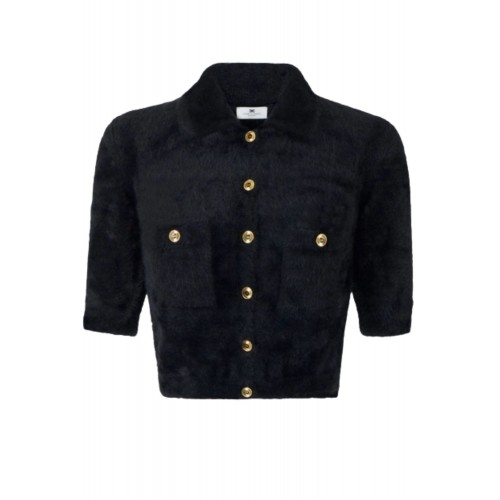 Cardigan ELISABETTA FRANCHI ,Mini cardigan in knit fabric with jewel buttons,black Cardigan ELISABETTA FRANCHI ,Mini cardigan in knit fabric with jewel buttons,black
