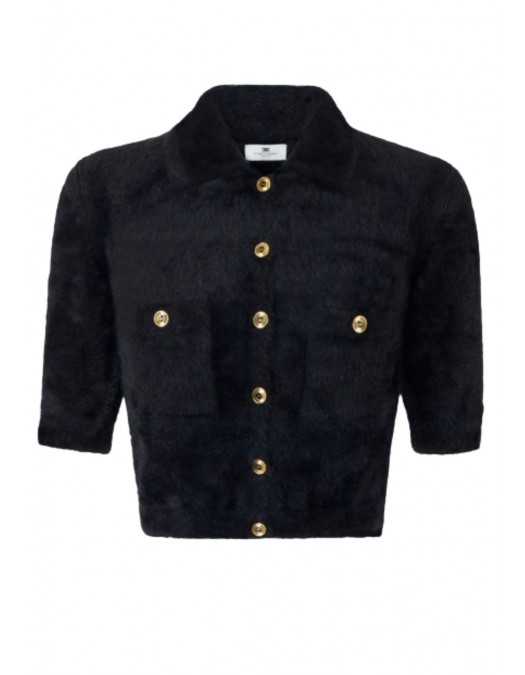 Cardigan ELISABETTA FRANCHI ,Mini cardigan in knit fabric with jewel buttons,black - MK53T57E2110