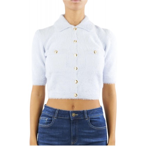 Cardigan ELISABETTA FRANCHI ,Mini cardigan in knit fabric with jewel buttons,Blue Cardigan ELISABETTA FRANCHI ,Mini cardigan in knit fabric with jewel buttons,Blue
