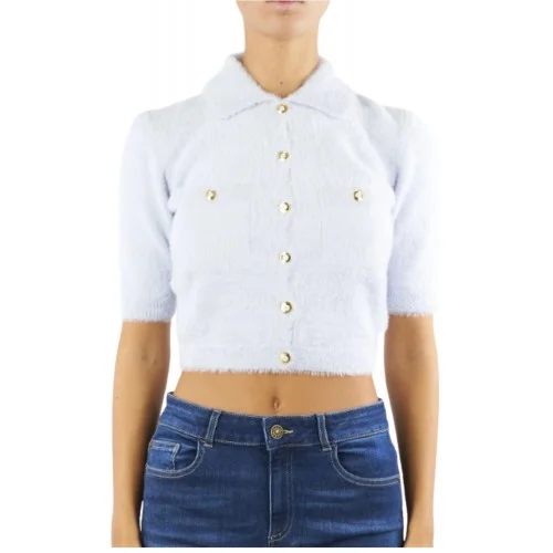 Cardigan ELISABETTA FRANCHI ,Mini cardigan in knit fabric with jewel buttons,Blue