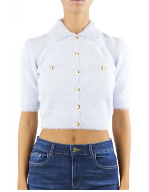 Cardigan ELISABETTA FRANCHI ,Mini cardigan in knit fabric with jewel buttons,Blue - MK53T57E2EA7 Cardigan ELISABETTA FRANCHI ,Mini cardigan in knit fabric with jewel buttons,Blue - MK53T57E2EA7