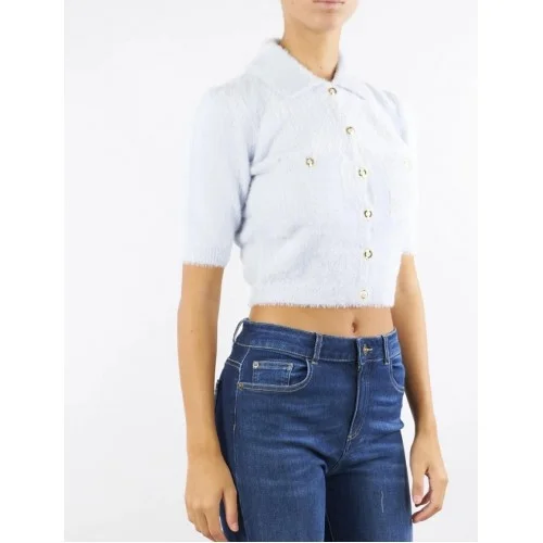 Cardigan ELISABETTA FRANCHI ,Mini cardigan in knit fabric with jewel buttons,Blue