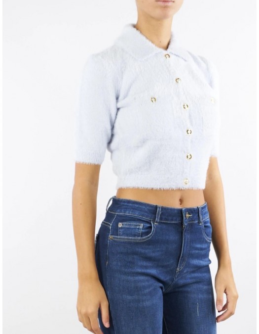 Cardigan ELISABETTA FRANCHI ,Mini cardigan in knit fabric with jewel buttons,Blue - MK53T57E2EA7 Cardigan ELISABETTA FRANCHI ,Mini cardigan in knit fabric with jewel buttons,Blue - MK53T57E2EA7