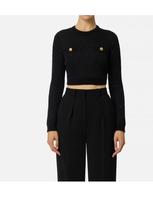 Bluza ELISABETTA FRANCHI,Knit top with sequins, Black - MK56T57E2110