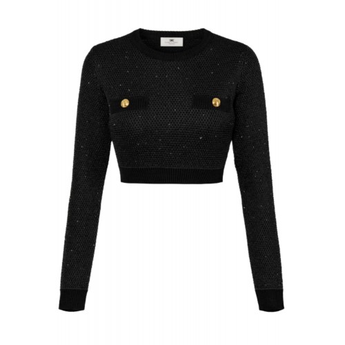 Bluza ELISABETTA FRANCHI,Knit top with sequins, Black Bluza ELISABETTA FRANCHI,Knit top with sequins, Black