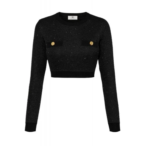 Bluza ELISABETTA FRANCHI,Knit top with sequins, Black