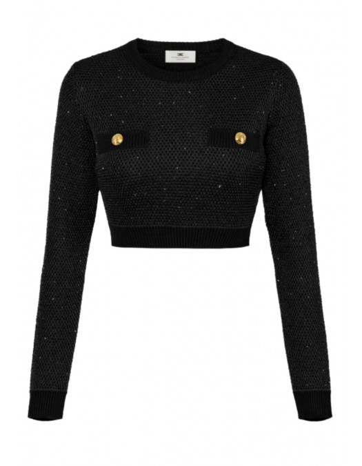 Bluza ELISABETTA FRANCHI,Knit top with sequins, Black - MK56T57E2110