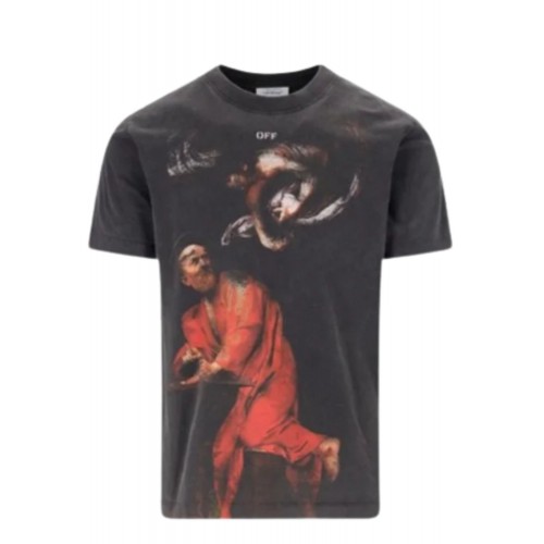 Tricou OFF WHITE, Saint Printed, OMAA027F23JER0041084, Slim Fit Tricou OFF WHITE, Saint Printed, OMAA027F23JER0041084, Slim Fit