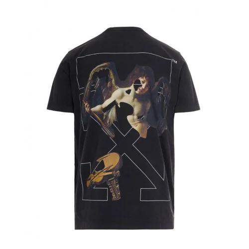 TRICOU OFF WHITE,Cupid Arrow Graphic Print Cotton T-shirt In Black