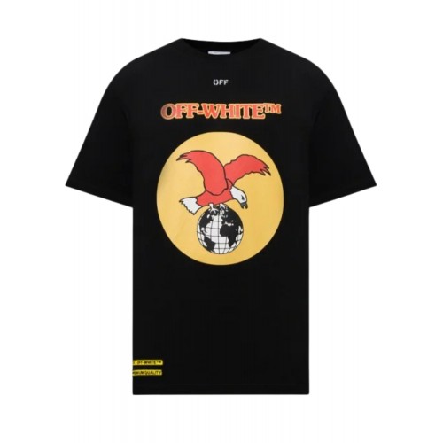 Tricou OFF WHITE, Eagle Print, Yellow Arrow, Black, Slim Fit Tricou OFF WHITE, Eagle Print, Yellow Arrow, Black, Slim Fit