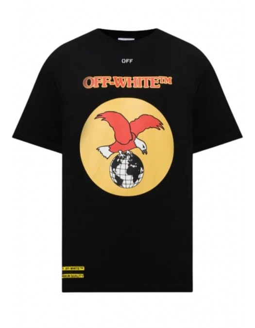 Tricou OFF WHITE, Eagle Print, Yellow Arrow, Black - OMAA027S25JER0081020