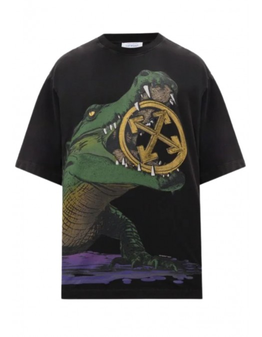 Tricou OFF WHITE, Big Croco Print, Oversized, Black - OMAA120S25JER0061301