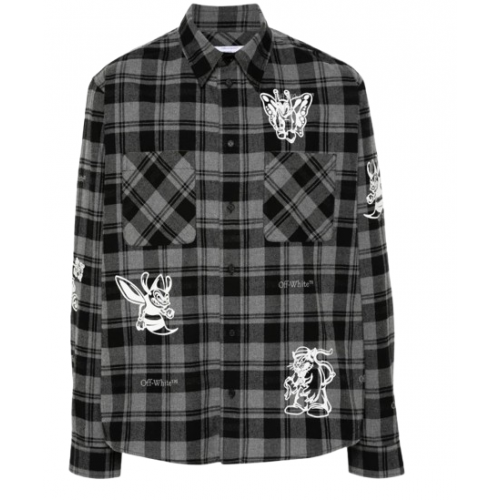 CAMASA OFF WHITE, Check Flannel, Butterfly Insert, Black CAMASA OFF WHITE, Check Flannel, Butterfly Insert, Black