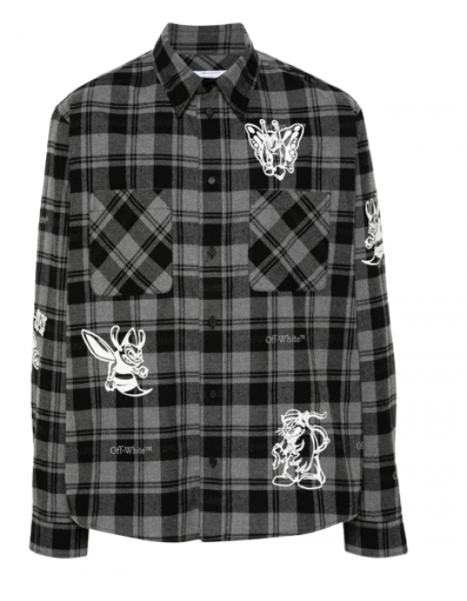 CAMASA OFF WHITE, Check Flannel, Butterfly Insert, Black - OMGE030F24FAB0011001