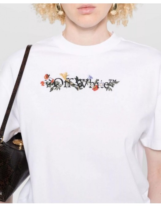Tricou OFF WHITE, Floral embroidery cotton crew neck t-shirt,Rcegular - OWAA089F25JER0020110