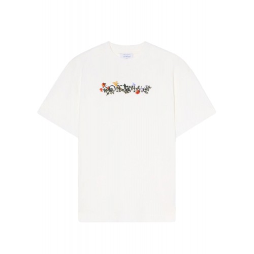 Tricou OFF WHITE, Floral embroidery cotton crew neck t-shirt,Rcegular Tricou OFF WHITE, Floral embroidery cotton crew neck t-shirt,Rcegular