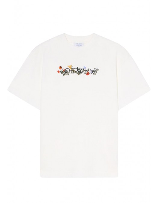 Tricou OFF WHITE, Floral embroidery cotton crew neck t-shirt,Rcegular - OWAA089F25JER0020110