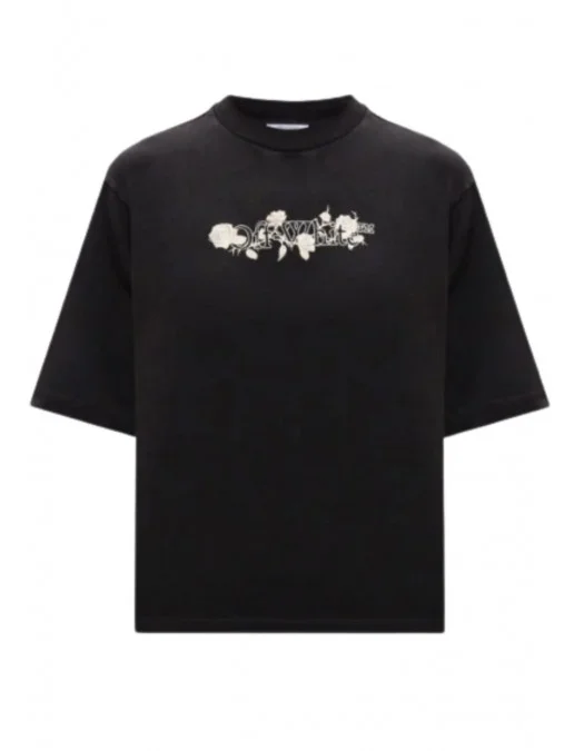 Tricou OFF WHITE, Frontal Logo, Roses, Black - OWAA124S25JER0020701