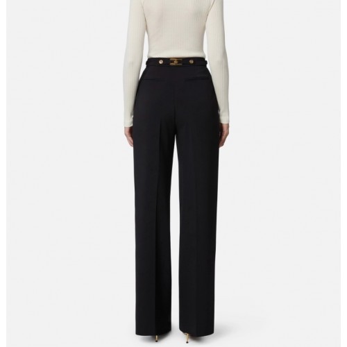 Pantaloni ELISABETTA FRANCHI,Trousers in crêpe fabric with jewel accessory Pantaloni ELISABETTA FRANCHI,Trousers in crêpe fabric with jewel accessory