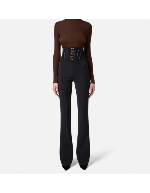 Pantaloni ELISABETTA FRANCHI,Trousers in lightweight crêpe fabric with jewel clasps - PA13257E2110