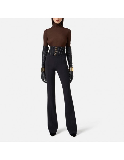 Pantaloni ELISABETTA FRANCHI,Trousers in lightweight crêpe fabric with jewel clasps - PA13257E2110