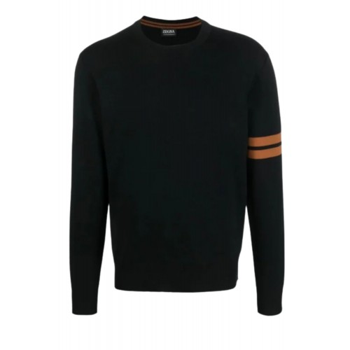 Pulover Zegna, Wool, Stripes Details, Black Pulover Zegna, Wool, Stripes Details, Black