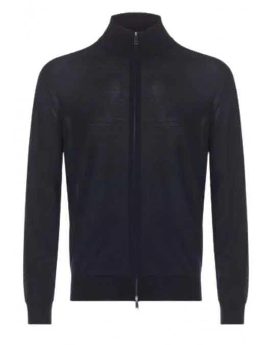 Pulover Zegna, Wool, Zip Detail, Navy Blue - RUEM00A8157B09