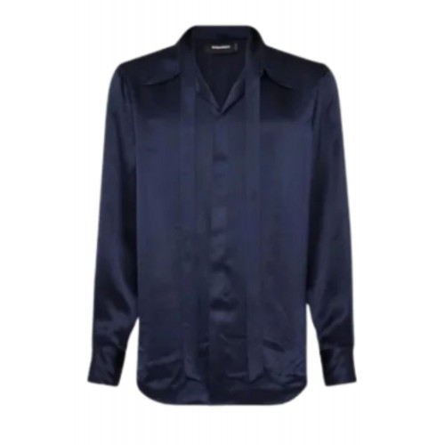 Camasa DSQUARED2 ICON, Silk Satin, Sexy Tie Detail, Navy Blue