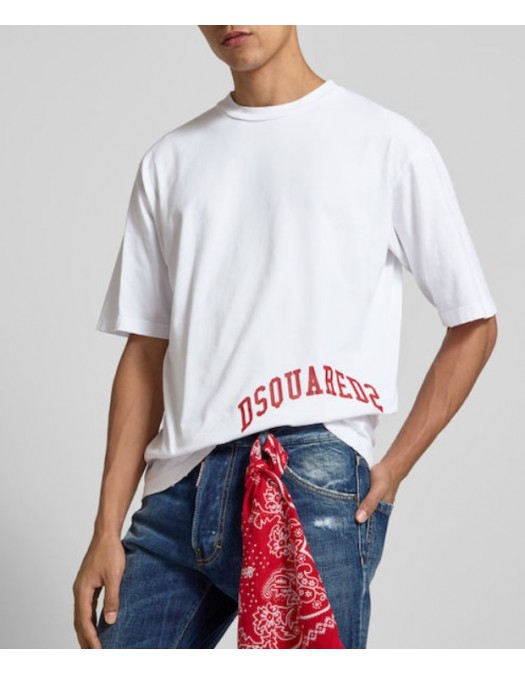 TRICOU DSQUARED, Logo-Print T-shirt , Loose Fit, Alb - S71GD1601D20035101