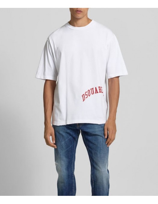 TRICOU DSQUARED, Logo-Print T-shirt , Loose Fit, Alb - S71GD1601D20035101