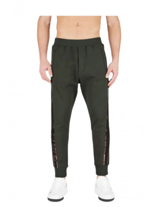 Pantaloni DSQUARED2, Insertie multicolor logo, Dark Green - S71KB0404S25042696 Pantaloni DSQUARED2, Insertie multicolor logo, Dark Green - S71KB0404S25042696