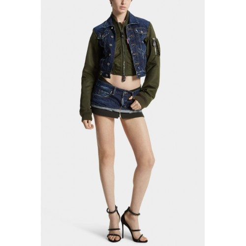 Jacheta DSQUARED2, Dark Aviator Hybrid Jean Jacket Jacheta DSQUARED2, Dark Aviator Hybrid Jean Jacket