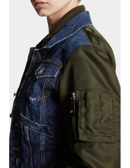 Jacheta DSQUARED2, Dark Aviator Hybrid Jean Jacket - S72AM1106D30011470 Jacheta DSQUARED2, Dark Aviator Hybrid Jean Jacket - S72AM1106D30011470