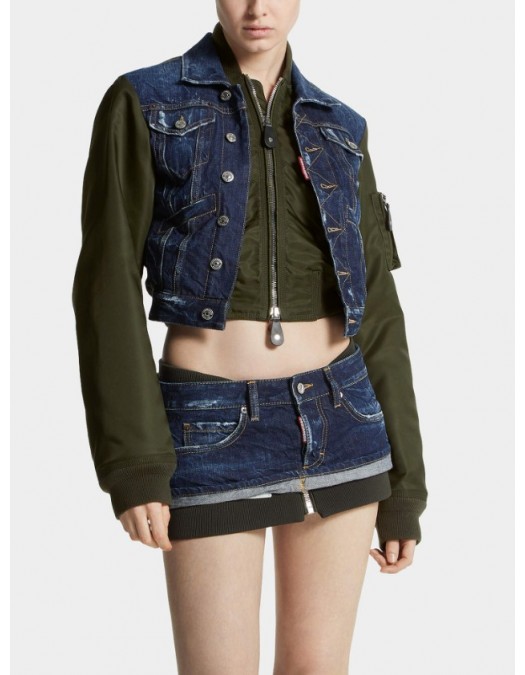 Jacheta DSQUARED2, Dark Aviator Hybrid Jean Jacket - S72AM1106D30011470 Jacheta DSQUARED2, Dark Aviator Hybrid Jean Jacket - S72AM1106D30011470