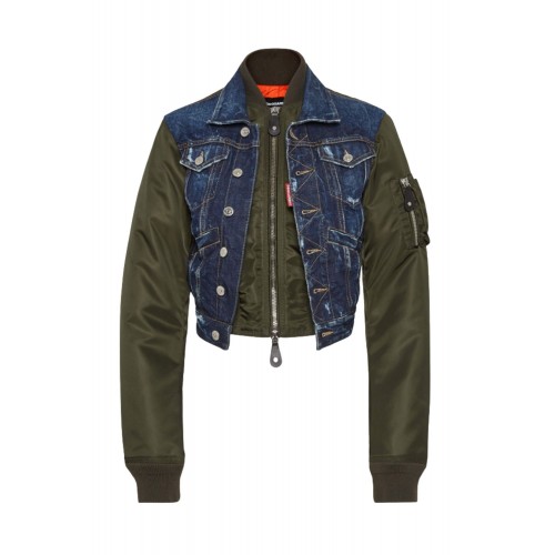 Jacheta DSQUARED2, Dark Aviator Hybrid Jean Jacket Jacheta DSQUARED2, Dark Aviator Hybrid Jean Jacket