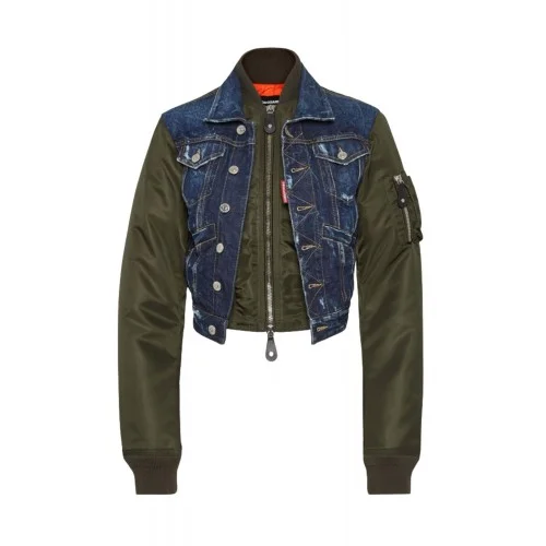 Jacheta DSQUARED2, Dark Aviator Hybrid Jean Jacket Jacheta DSQUARED2, Dark Aviator Hybrid Jean Jacket