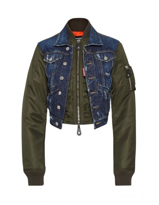 Jacheta DSQUARED2, Dark Aviator Hybrid Jean Jacket - S72AM1106D30011470 Jacheta DSQUARED2, Dark Aviator Hybrid Jean Jacket - S72AM1106D30011470