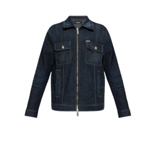 Geaca DSQUARED2, Zip Detail, Denim, Navy Blue Geaca DSQUARED2, Zip Detail, Denim, Navy Blue