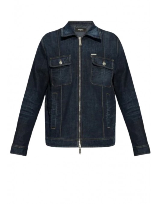 Geaca DSQUARED2, Zip Detail, Denim, Navy Blue - S74AM1551S30664470 Geaca DSQUARED2, Zip Detail, Denim, Navy Blue - S74AM1551S30664470