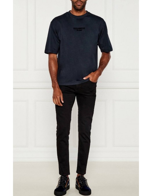 TRICOU DSQUARED2, T-shirt con logo goffrato,black + dark navy print - S74GD1455D20020974
