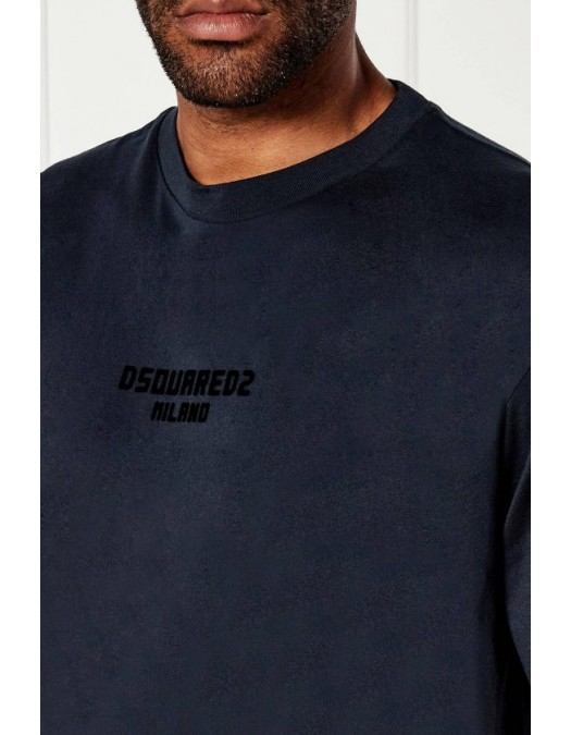 TRICOU DSQUARED2, T-shirt con logo goffrato,black + dark navy print - S74GD1455D20020974