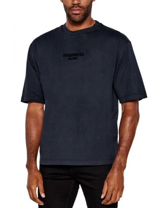 TRICOU DSQUARED2, T-shirt con logo goffrato,black + dark navy print - S74GD1455D20020974