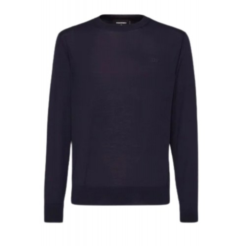 Pulover DSQUARED2, Wool, Logo Insert, Navy Pulover DSQUARED2, Wool, Logo Insert, Navy