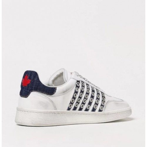 Sneakers DSQUARED2, Boxer Design, Denim Details, White Sneakers DSQUARED2, Boxer Design, Denim Details, White